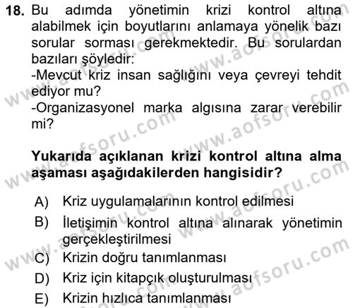Yönetimde Güncel Yaklaşımlar Dersi 2024 - 2025 Yılı Yaz Okulu Sınav Soruları 18. Soru