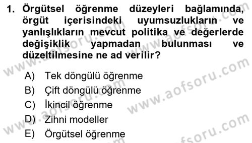 Yönetimde Güncel Yaklaşımlar Dersi 2025 - 2026 Yılı (Vize) Ara Sınav Soruları 1. Soru