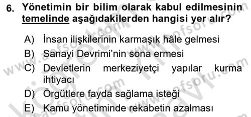 Yönetimde Güncel Yaklaşımlar Dersi 2025 - 2026 Yılı (Vize) Ara Sınav Soruları 6. Soru