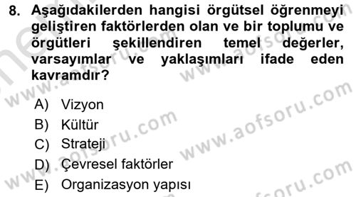 Yönetimde Güncel Yaklaşımlar Dersi 2025 - 2026 Yılı (Vize) Ara Sınav Soruları 8. Soru