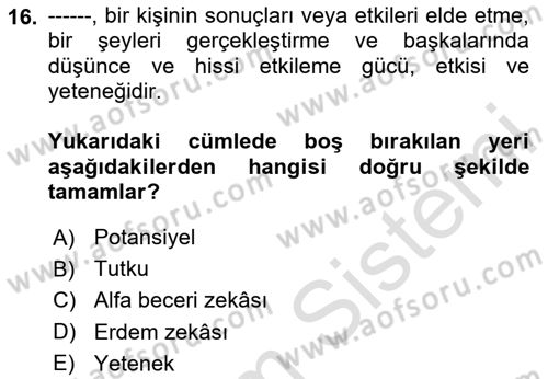 Yönetimde Güncel Yaklaşımlar Dersi 2025 - 2026 Yılı Yaz Okulu Sınav Soruları 16. Soru