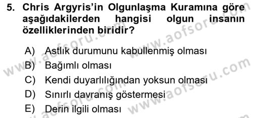 Yönetimde Güncel Yaklaşımlar Dersi 2025 - 2026 Yılı Yaz Okulu Sınav Soruları 5. Soru