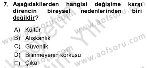 Yönetimde Güncel Yaklaşımlar Dersi 2025 - 2026 Yılı Yaz Okulu Sınav Soruları 7. Soru