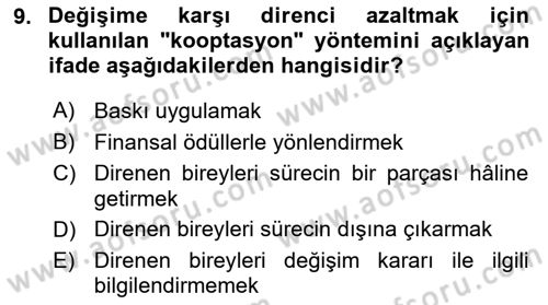 Yönetimde Güncel Yaklaşımlar Dersi 2025 - 2026 Yılı Yaz Okulu Sınav Soruları 9. Soru