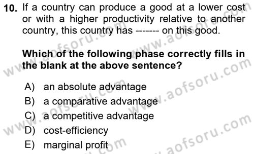 Foreign Trade Dersi Ara Sınavı Deneme Sınav Soruları 10. Soru