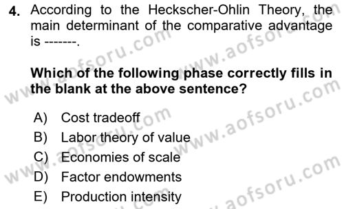 Foreign Trade Dersi 2019 - 2020 Yılı (Final) Dönem Sonu Sınav Soruları 4. Soru