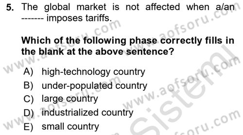 Foreign Trade Dersi 2019 - 2020 Yılı (Final) Dönem Sonu Sınav Soruları 5. Soru