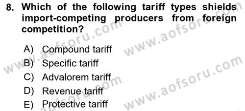 Foreign Trade Dersi 2019 - 2020 Yılı (Final) Dönem Sonu Sınav Soruları 8. Soru