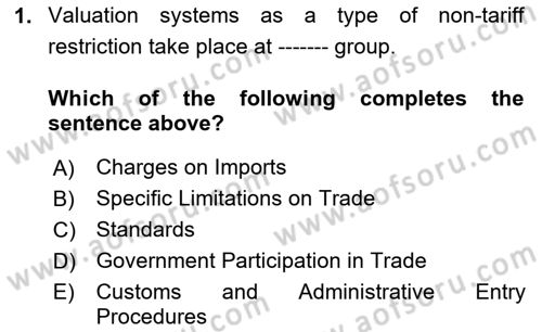 Foreign Trade Dersi 2020 - 2021 Yılı Yaz Okulu Sınavı 1. Soru