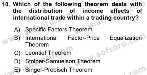 Foreign Trade Dersi 2020 - 2021 Yılı Yaz Okulu Sınavı 10. Soru