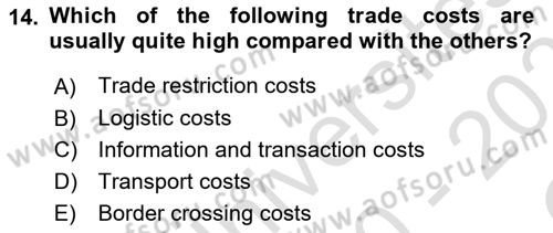 Foreign Trade Dersi 2020 - 2021 Yılı Yaz Okulu Sınavı 14. Soru