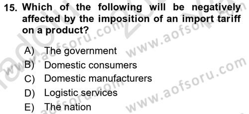 Foreign Trade Dersi 2020 - 2021 Yılı Yaz Okulu Sınavı 15. Soru
