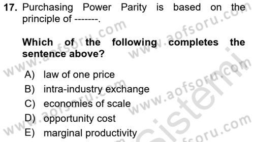Foreign Trade Dersi 2020 - 2021 Yılı Yaz Okulu Sınavı 17. Soru