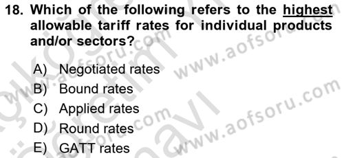 Foreign Trade Dersi 2020 - 2021 Yılı Yaz Okulu Sınavı 18. Soru