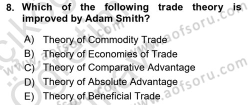 Foreign Trade Dersi 2020 - 2021 Yılı Yaz Okulu Sınavı 8. Soru
