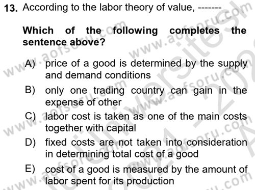 Foreign Trade Dersi 2021 - 2022 Yılı (Vize) Ara Sınav Soruları 13. Soru