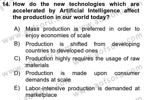 Foreign Trade Dersi 2021 - 2022 Yılı (Vize) Ara Sınav Soruları 14. Soru