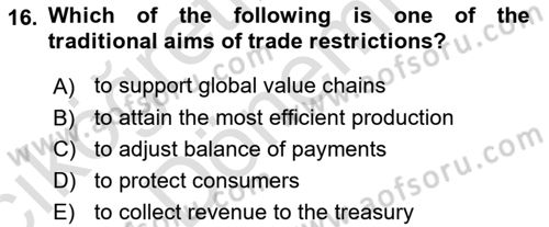 Foreign Trade Dersi 2021 - 2022 Yılı (Vize) Ara Sınav Soruları 16. Soru