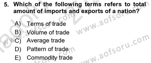 Foreign Trade Dersi 2021 - 2022 Yılı (Vize) Ara Sınav Soruları 5. Soru
