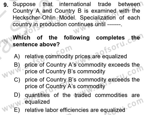 Foreign Trade Dersi 2021 - 2022 Yılı (Vize) Ara Sınav Soruları 9. Soru
