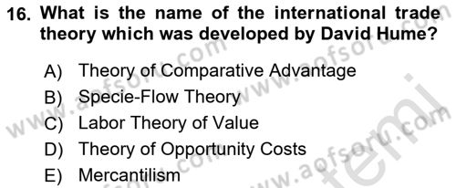 Foreign Trade Dersi 2021 - 2022 Yılı (Final) Dönem Sonu Sınav Soruları 16. Soru