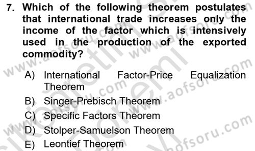 Foreign Trade Dersi 2021 - 2022 Yılı (Final) Dönem Sonu Sınav Soruları 7. Soru