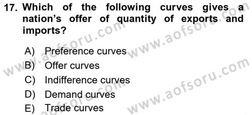 Foreign Trade Dersi 2021 - 2022 Yılı Yaz Okulu Sınavı 17. Soru