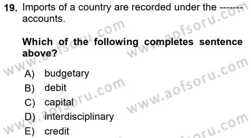 Foreign Trade Dersi 2021 - 2022 Yılı Yaz Okulu Sınavı 19. Soru