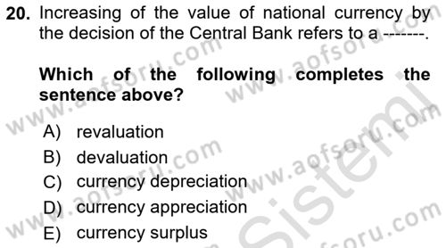 Foreign Trade Dersi 2021 - 2022 Yılı Yaz Okulu Sınavı 20. Soru