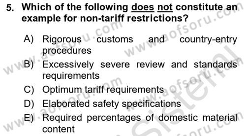 Foreign Trade Dersi 2021 - 2022 Yılı Yaz Okulu Sınavı 5. Soru
