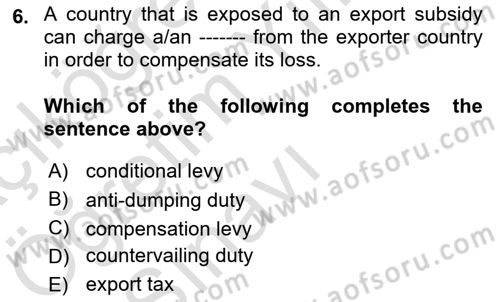 Foreign Trade Dersi 2021 - 2022 Yılı Yaz Okulu Sınavı 6. Soru