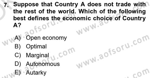Foreign Trade Dersi 2021 - 2022 Yılı Yaz Okulu Sınavı 7. Soru