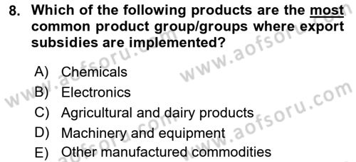 Foreign Trade Dersi 2021 - 2022 Yılı Yaz Okulu Sınavı 8. Soru