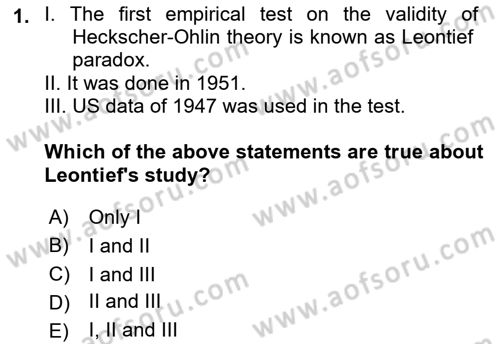 Foreign Trade Dersi Ara Sınavı Deneme Sınav Soruları 1. Soru
