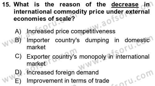 Foreign Trade Dersi Ara Sınavı Deneme Sınav Soruları 15. Soru