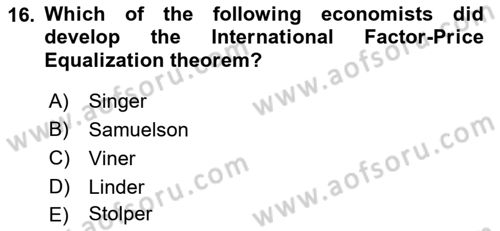 Foreign Trade Dersi Ara Sınavı Deneme Sınav Soruları 16. Soru