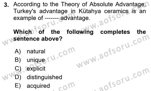 Foreign Trade Dersi 2022 - 2023 Yılı (Vize) Ara Sınav Soruları 3. Soru