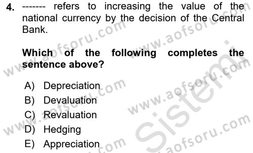 Foreign Trade Dersi Ara Sınavı Deneme Sınav Soruları 4. Soru