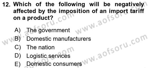 Foreign Trade Dersi 2022 - 2023 Yılı Yaz Okulu Sınav Soruları 12. Soru