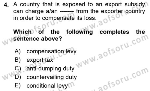 Foreign Trade Dersi 2022 - 2023 Yılı Yaz Okulu Sınav Soruları 4. Soru