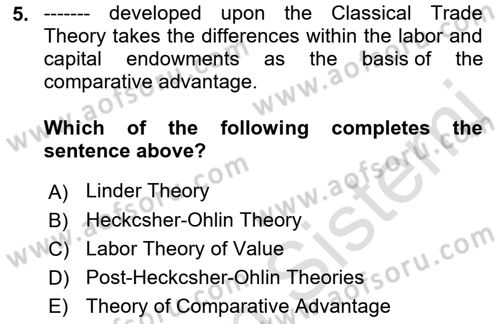 Foreign Trade Dersi Ara Sınavı Deneme Sınav Soruları 5. Soru
