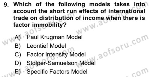 Foreign Trade Dersi Ara Sınavı Deneme Sınav Soruları 9. Soru