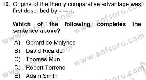 Foreign Trade Dersi 2023 - 2024 Yılı (Final) Dönem Sonu Sınav Soruları 10. Soru