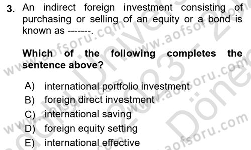 Foreign Trade Dersi 2023 - 2024 Yılı (Final) Dönem Sonu Sınav Soruları 3. Soru