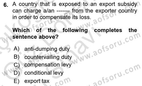 Foreign Trade Dersi 2023 - 2024 Yılı (Final) Dönem Sonu Sınav Soruları 6. Soru