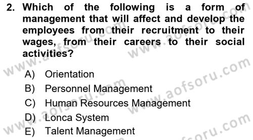 Human Resource Management Dersi 2020 - 2021 Yılı Yaz Okulu Sınav Soruları 2. Soru