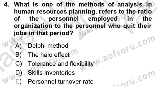Human Resource Management Dersi 2020 - 2021 Yılı Yaz Okulu Sınav Soruları 4. Soru