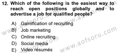 Human Resource Management Dersi 2021 - 2022 Yılı (Vize) Ara Sınav Soruları 12. Soru