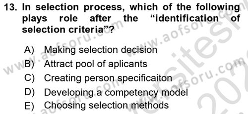 Human Resource Management Dersi 2021 - 2022 Yılı (Vize) Ara Sınav Soruları 13. Soru