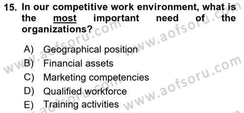 Human Resource Management Dersi 2021 - 2022 Yılı (Vize) Ara Sınav Soruları 15. Soru